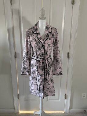 For Joseph Light Pink Floral Trench Coat with Black Trim